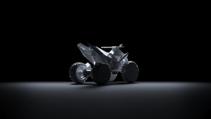 Back Light Electric ATV Quad 3d Render with grey reflective car paint in Black Background. Cyberquad 2020 © Govinda