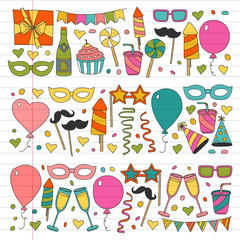 Vector pattern with bithday icons. Holiday and celebration.