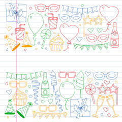 Vector pattern with bithday icons. Holiday and celebration.