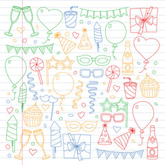 Vector pattern with bithday icons. Holiday and celebration.