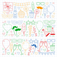Vector pattern with bithday icons. Holiday and celebration.