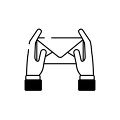 hands with envelope mail letter post courier line style icon