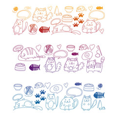 Vector pattern with cute little cats and kittens for children.