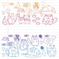Vector pattern with cute little cats and kittens for children.