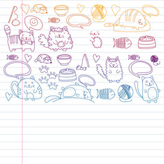 Vector pattern with cute little cats and kittens for children.