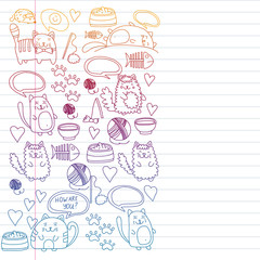 Vector pattern with cute little cats and kittens for children.