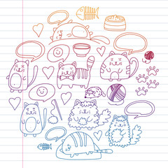 Vector pattern with cute little cats and kittens for children.