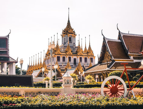 Loha Prasat Metal Palace in Bangkok Thailand in Wat Ratchanaddaram Temple