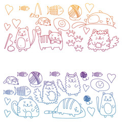 Vector pattern with cute little cats and kittens for children.