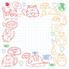 Vector pattern with cute little cats and kittens for children.