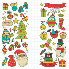 Christmas element in doodle kids drawing style. Vector pattern.