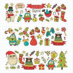 Christmas element in doodle kids drawing style. Vector pattern.
