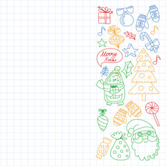 Christmas element in doodle kids drawing style. Vector pattern.