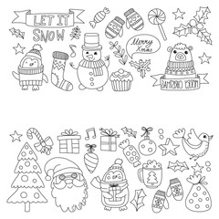 Christmas element in doodle kids drawing style. Vector pattern.