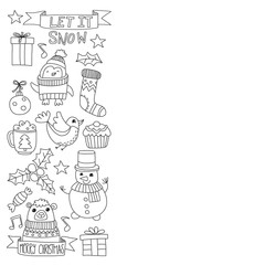 Christmas element in doodle kids drawing style. Vector pattern.