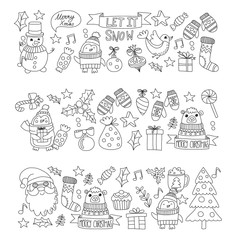 Christmas element in doodle kids drawing style. Vector pattern.