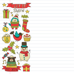 Christmas element in doodle kids drawing style. Vector pattern.
