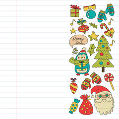 Christmas element in doodle kids drawing style. Vector pattern.