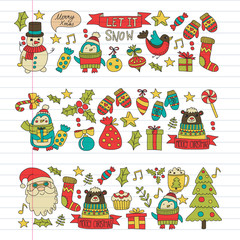 Christmas element in doodle kids drawing style. Vector pattern.