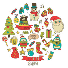 Christmas element in doodle kids drawing style. Vector pattern.