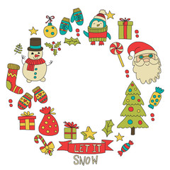 Naklejka premium Christmas element in doodle kids drawing style. Vector pattern.