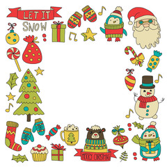 Christmas element in doodle kids drawing style. Vector pattern.