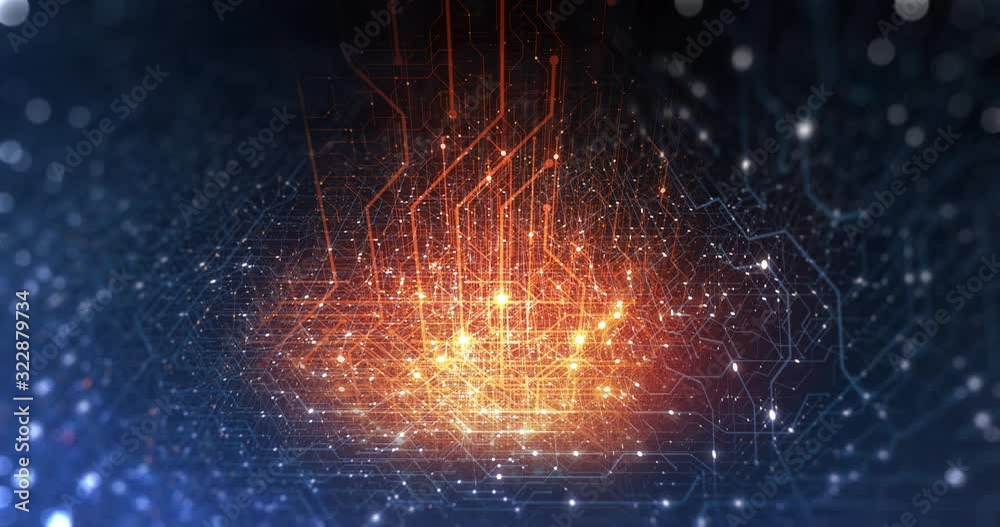 Poster abstract tech background made of printed circuit board. depth of field effect and bokeh. internet co