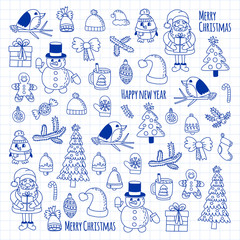 Christmas element in doodle kids drawing style. Vector pattern.