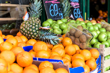 Mix of fruit in the vegetable store
