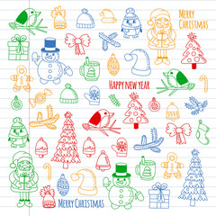 Christmas element in doodle kids drawing style. Vector pattern.