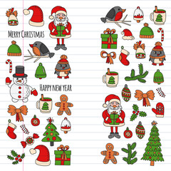 Christmas element in doodle kids drawing style. Vector pattern.