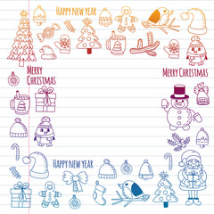 Obraz premium Christmas element in doodle kids drawing style. Vector pattern.