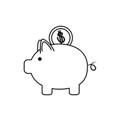 piggy bank with coin money business financial line style icon