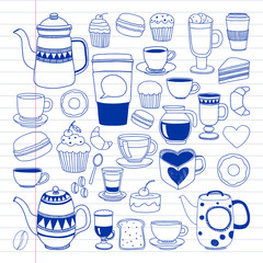Coffee menu. Vector pattern with cappuccino, espresso. Kitchen, cooking, beverages.