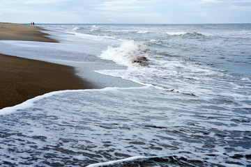 Shoreline of Tybee Island with waves