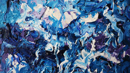 Colorful abstract art background in blue tones. Acrylic paints.