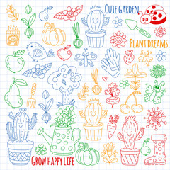 Cute gardening. Icons for banners. Vector pattern for backgrounds.