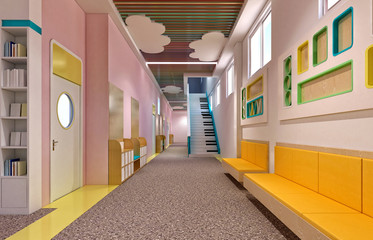 3d render of kindergarten interior