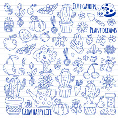 Cute gardening. Icons for banners. Vector pattern for backgrounds.