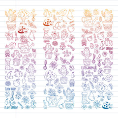 Cute gardening. Icons for banners. Vector pattern for backgrounds.