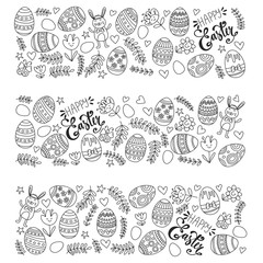 Happy Easter. Vector pattern with eggs, bunny, flowers.