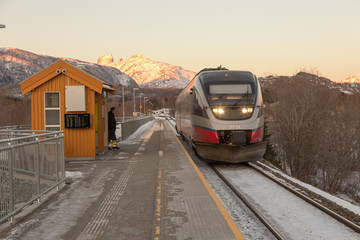 A train arrives at Tverlandet station
