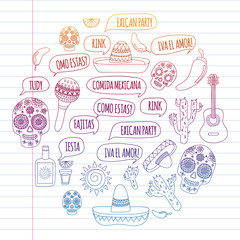 Mexico vector pattern. Day of the Dead. Icons for posters, banners, backgrounds.