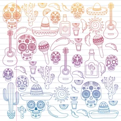 Foto op Aluminium Mexico vector pattern. Day of the Dead. Icons for posters, banners, backgrounds. © rudut2015