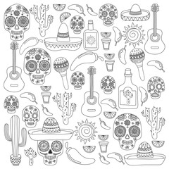 Mexico vector pattern. Day of the Dead. Icons for posters, banners, backgrounds.
