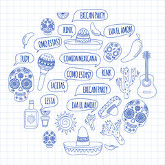 Mexico vector pattern. Day of the Dead. Icons for posters, banners, backgrounds.