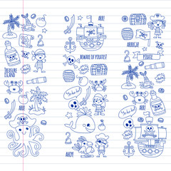 Obraz premium Vector pattern with pirate icons. Adventure, birthday party.