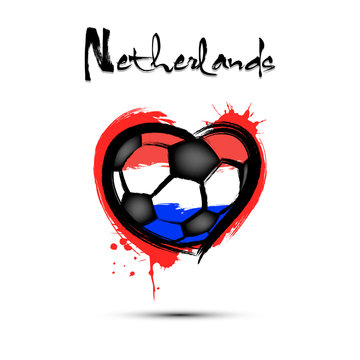 Soccer ball shaped as a heart in color of Netherlands flag