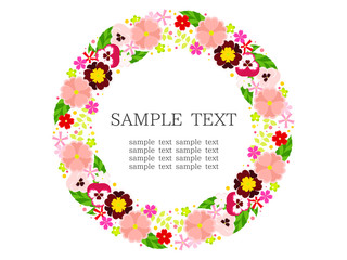 春のピンクの花のイラストフレーム