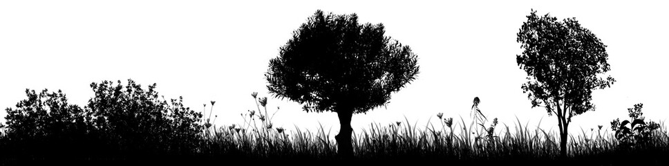 Meadow with trees silhouette